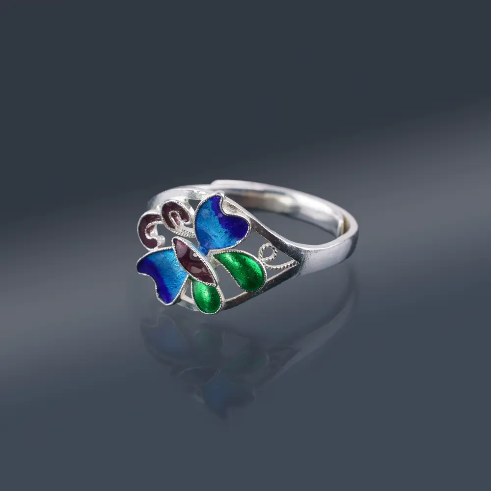 Silver enameled Miao ring