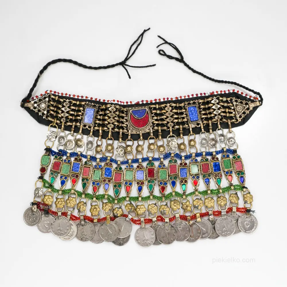 Wide colorful Kuchi choker with coins