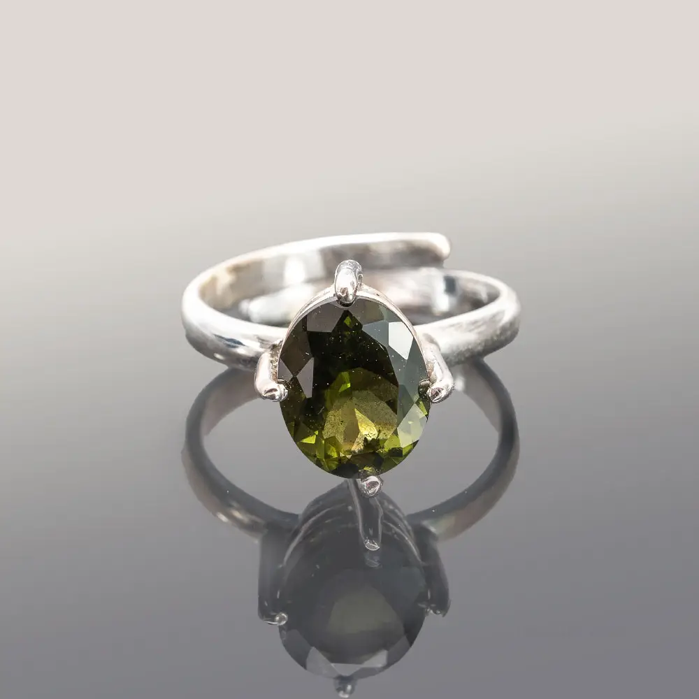 Silver Ring Natural Moldavite