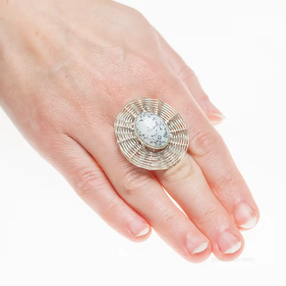 Opal dendritic basket ring
