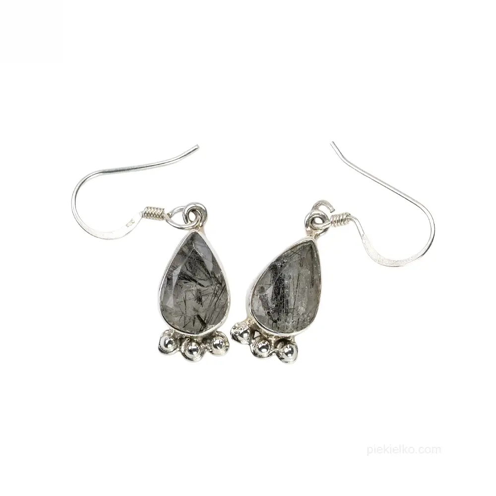 Earrings with black rutile and silver balls