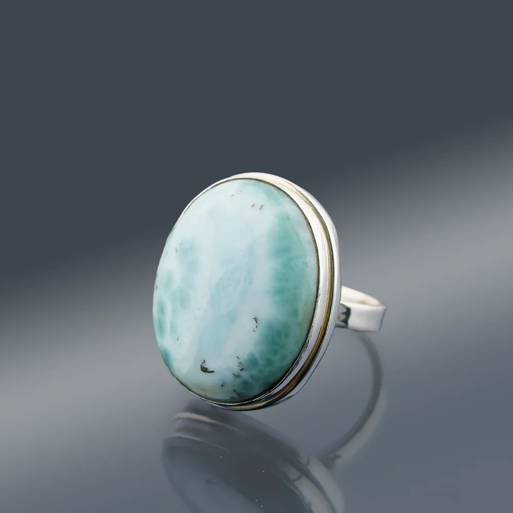 Larimar Sea Mist – Sterling Silver Ring 925