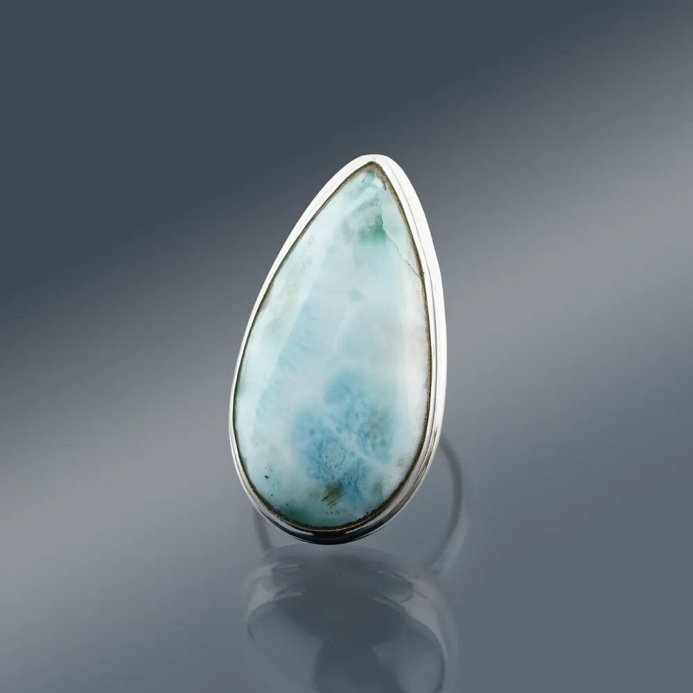 Sterling Silver Larimar Teardrop Ring – Natural Larimar 925