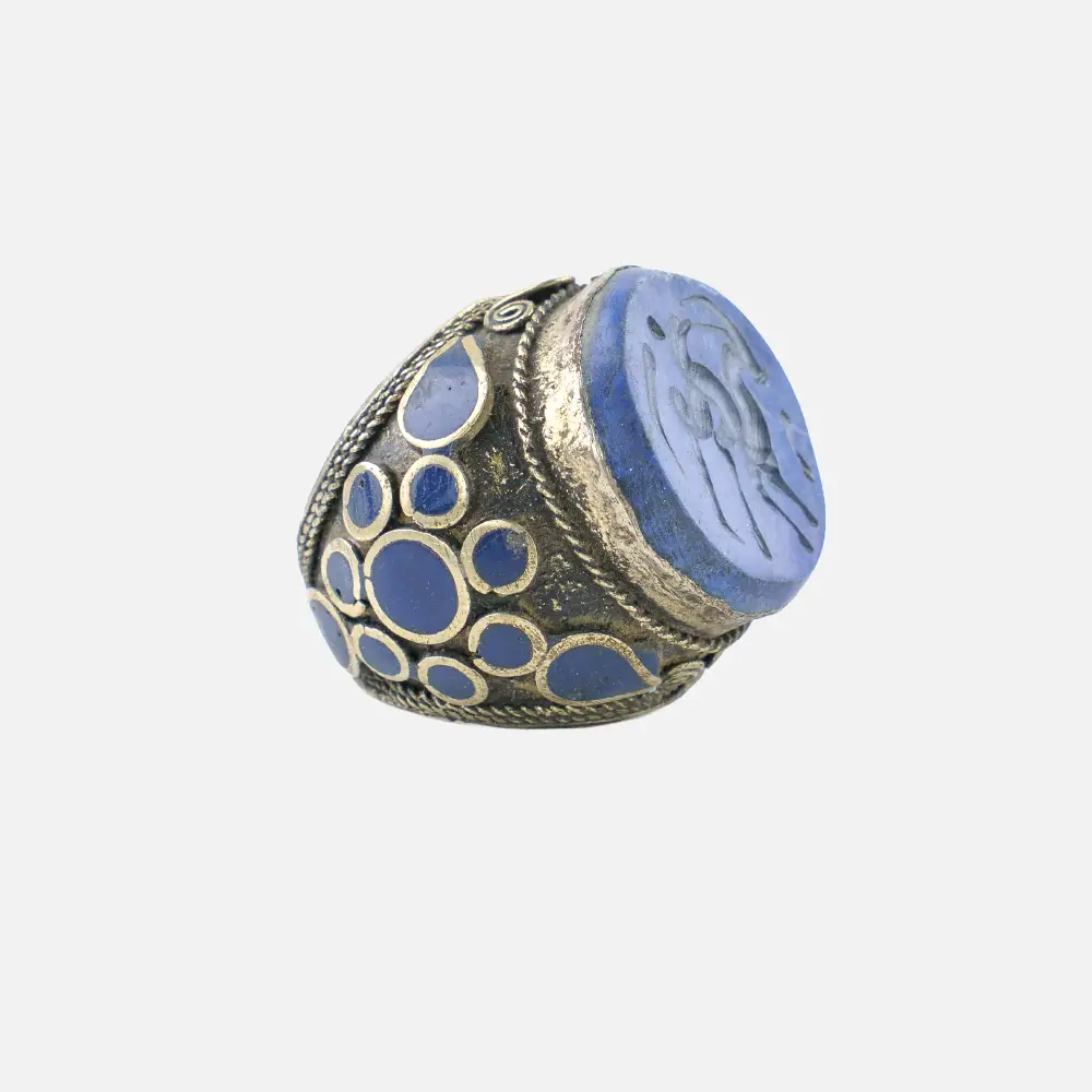 Afghan Brass Signet Ring – Lapis Rider