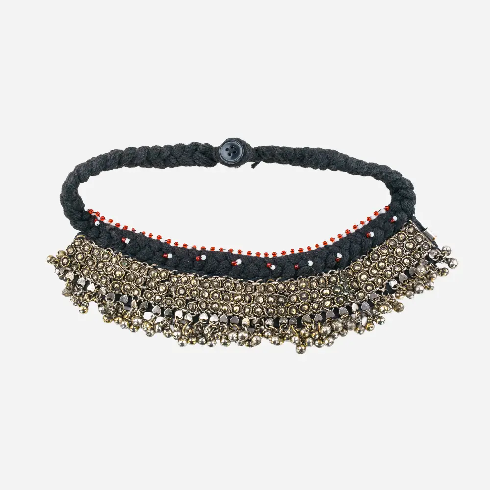 Afgański Choker Kuchi Czarna Tkanina