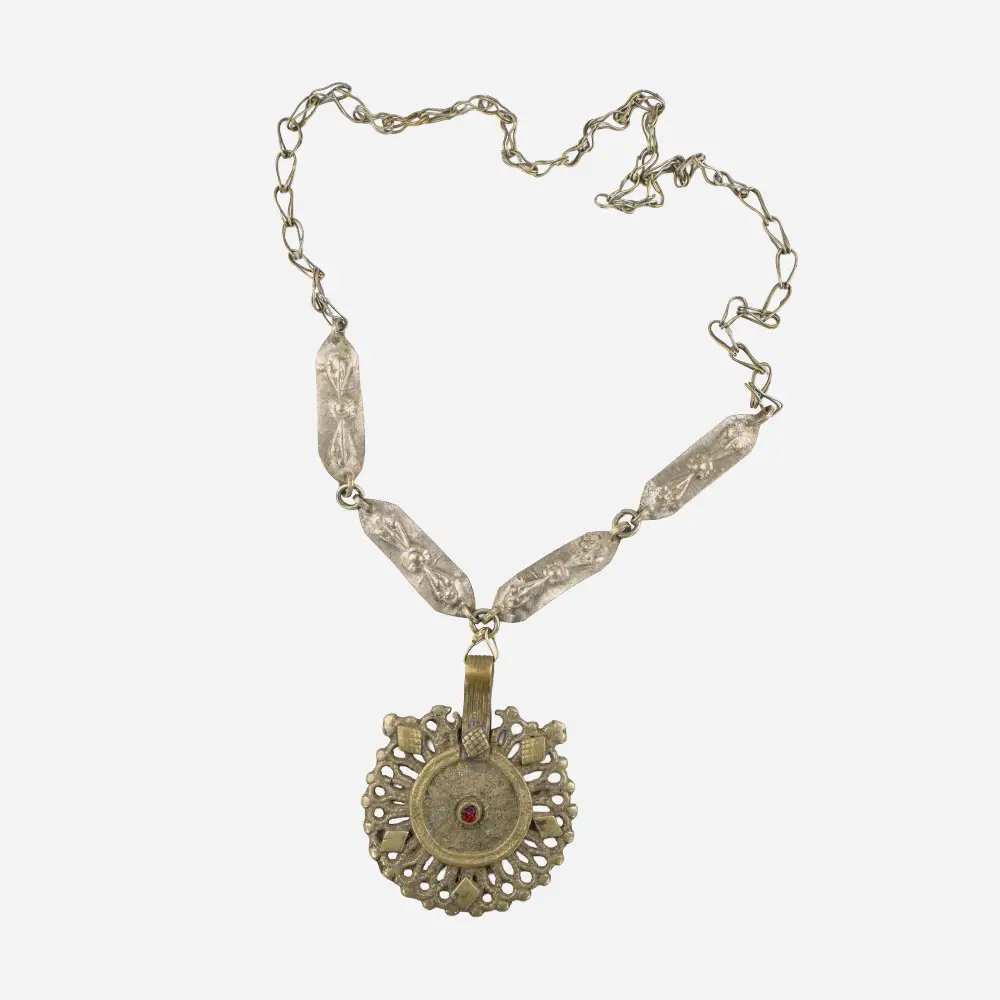 Afghan Necklace with Red Glass