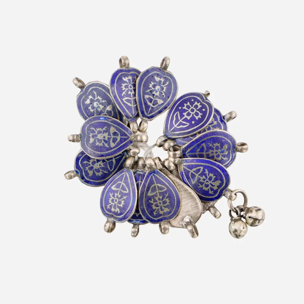 Multan silver bead – blue fire enamel – set
