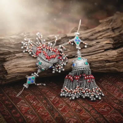 srebrne zabytkowe kolczyki Jhumka