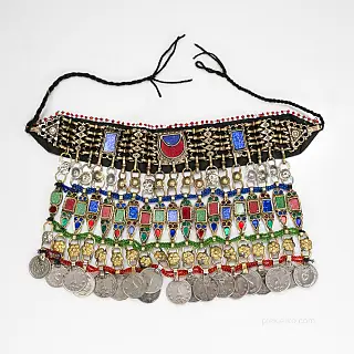 Wide colorful Kuchi choker with coins