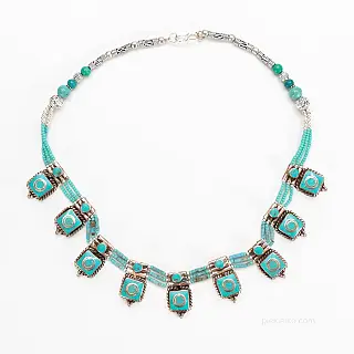 Turquoise necklace with silver pendants