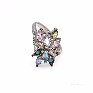 Vintage Silver Ring with Colored Stones – Pakistan