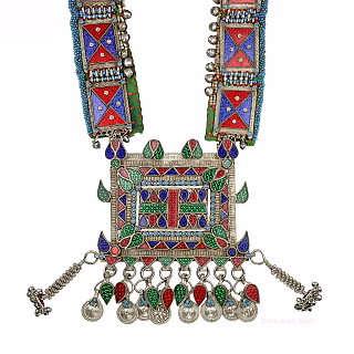Afghan Alochi Nava Necklace with Colored Glass