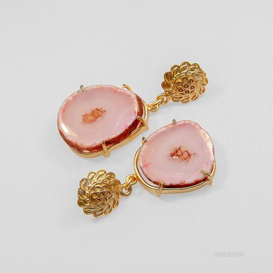 Kolczyki z różowym kwarcem – chalcedon