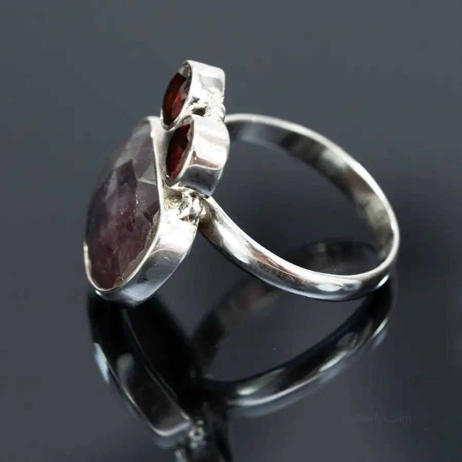 Silver Ring with Garnet and Red Rutile