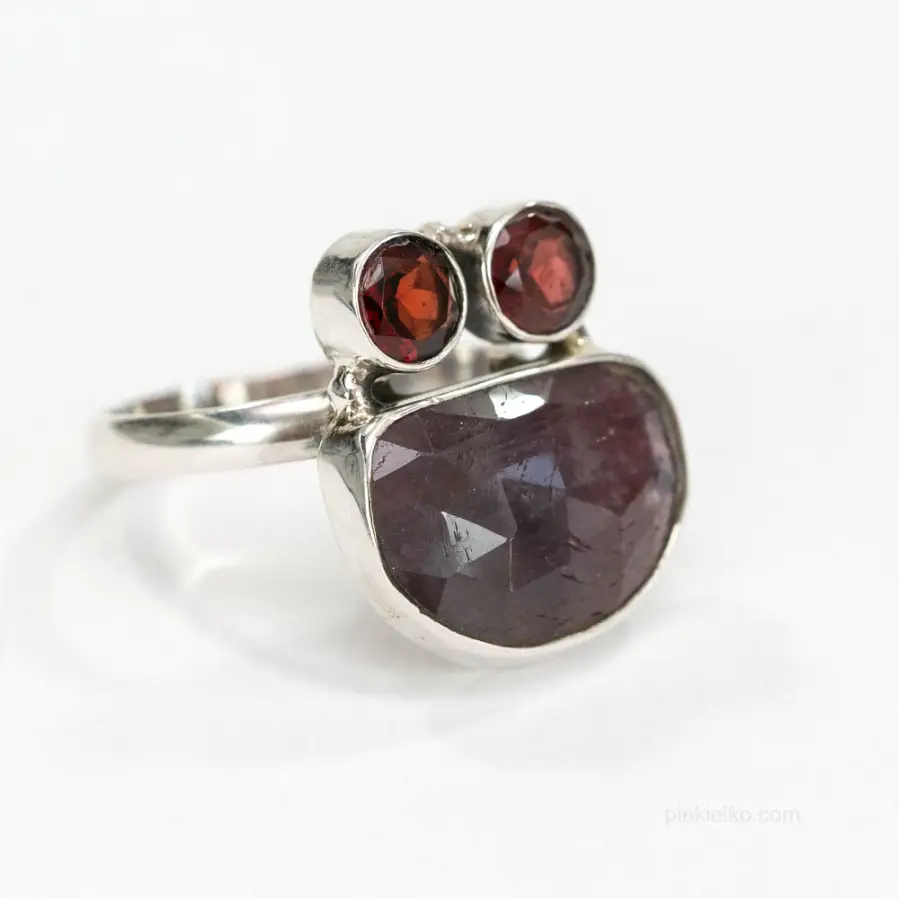 Silver Ring with Garnet and Red Rutile