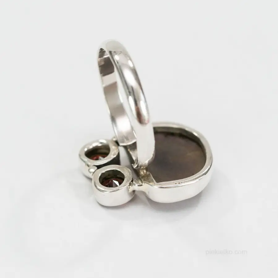 Silver Ring with Garnet and Red Rutile