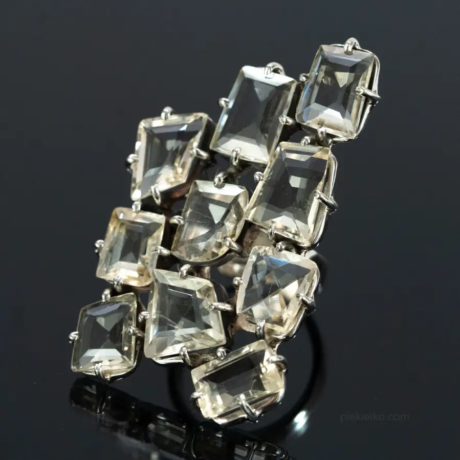 Large Silver Ring with Natural Citrine Crystals