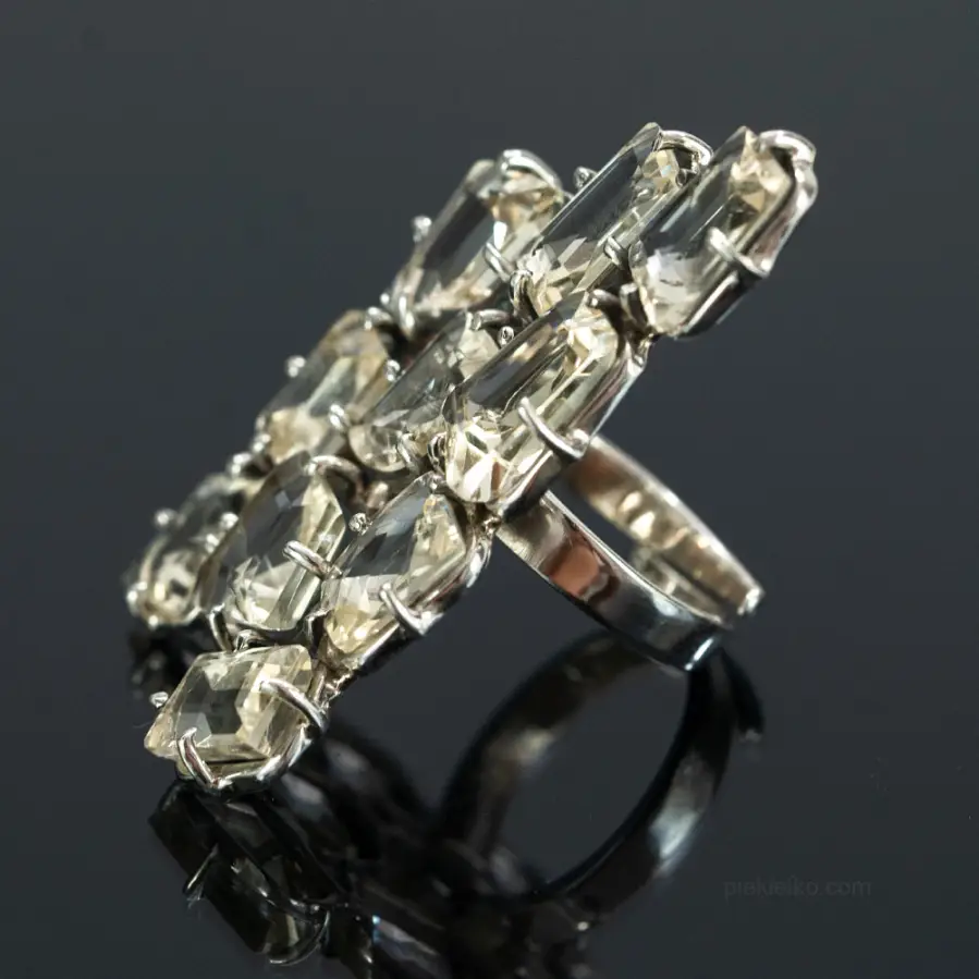 Large Silver Ring with Natural Citrine Crystals