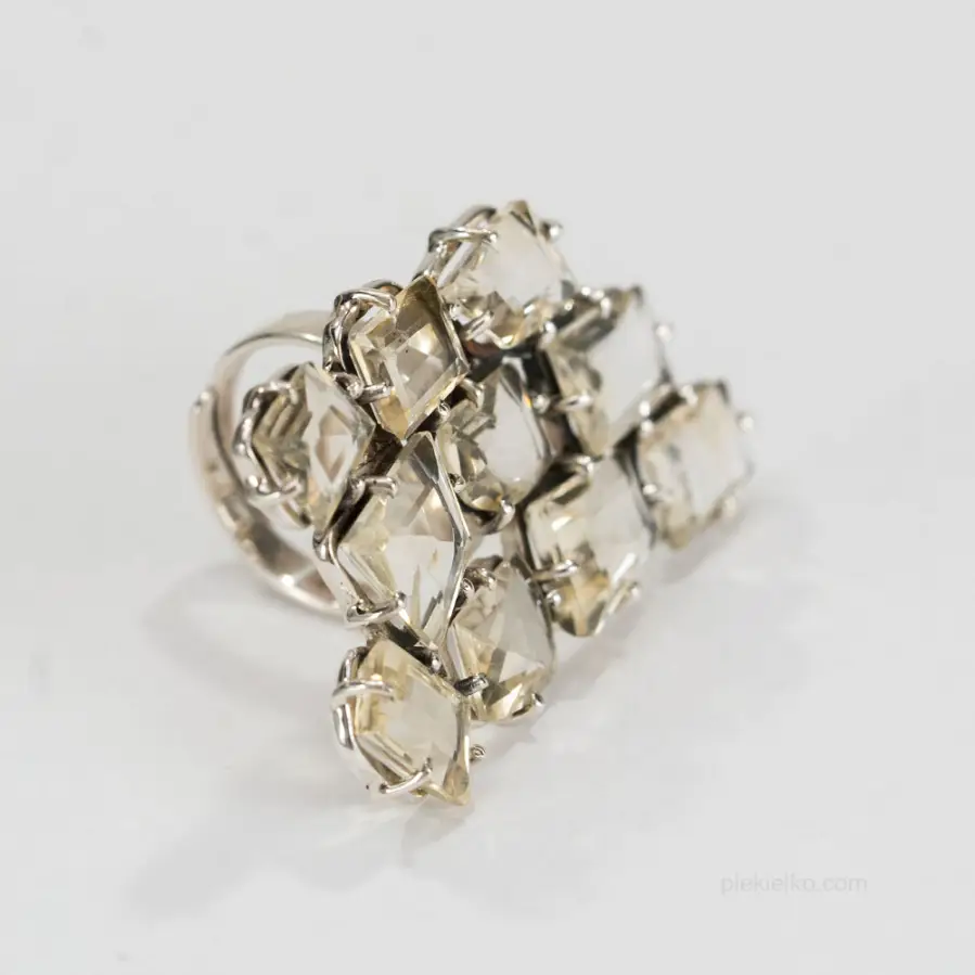 Large Silver Ring with Natural Citrine Crystals