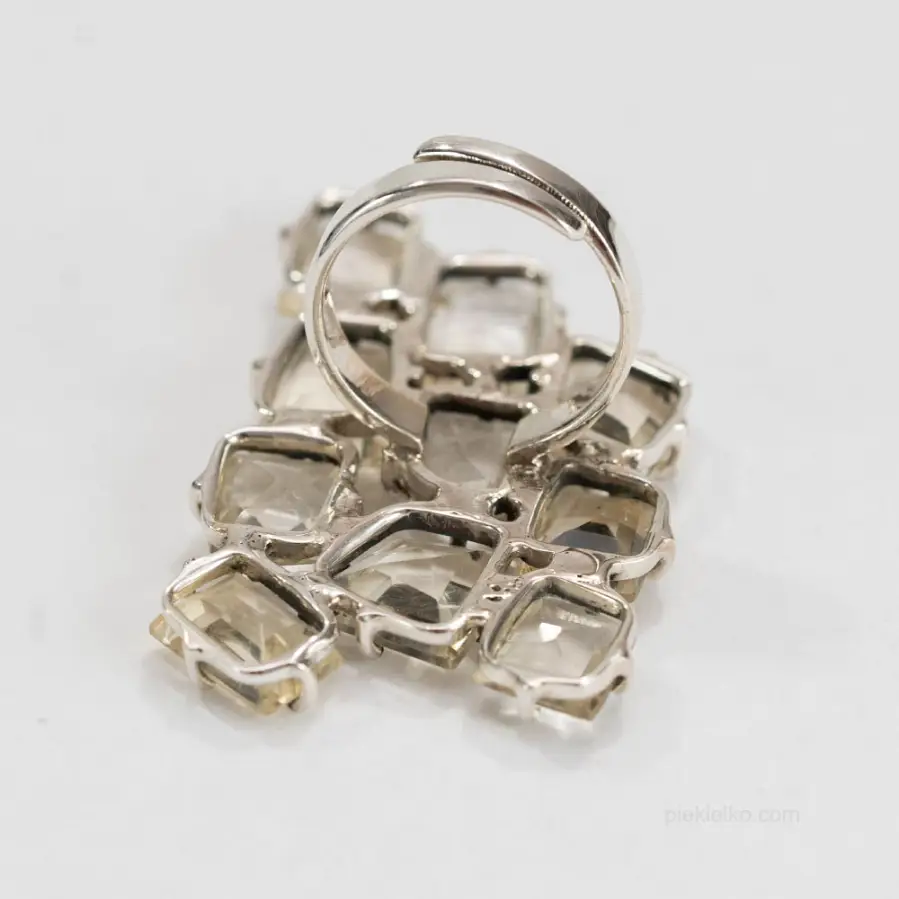Large Silver Ring with Natural Citrine Crystals