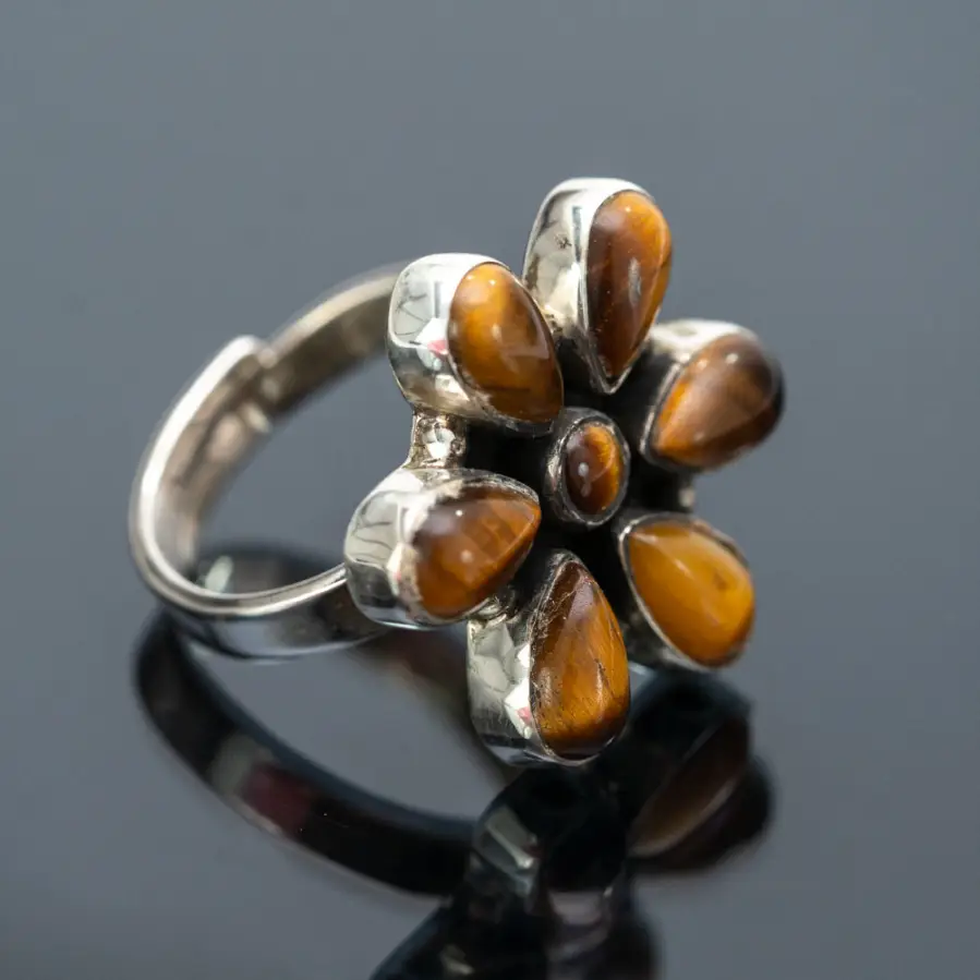 Silver adjustable tiger eye ring