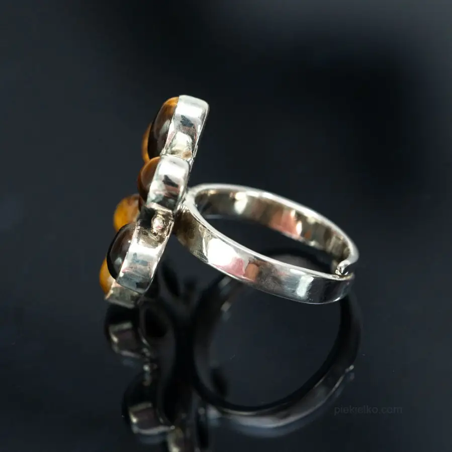 Silver adjustable tiger eye ring