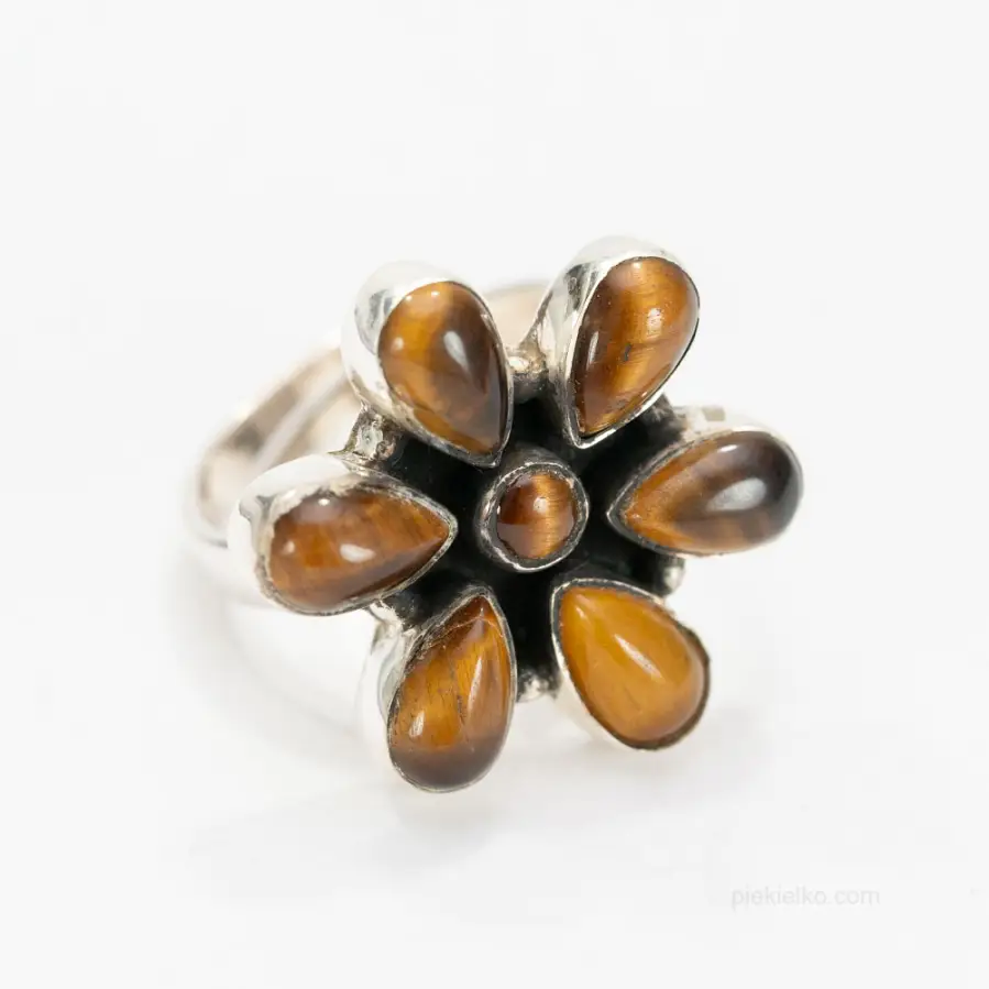 Silver adjustable tiger eye ring