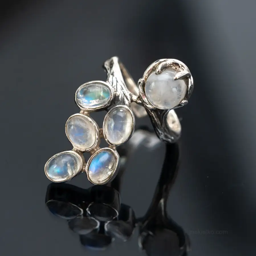 Elvish adjustable ring with moonstone