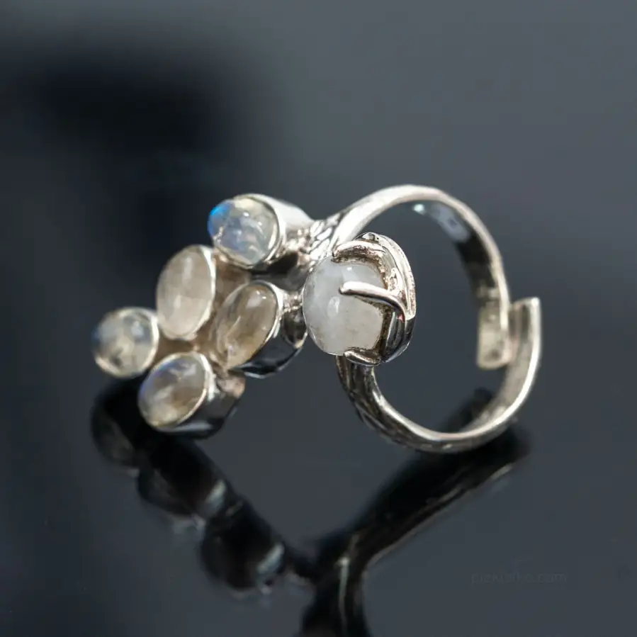Elvish adjustable ring with moonstone