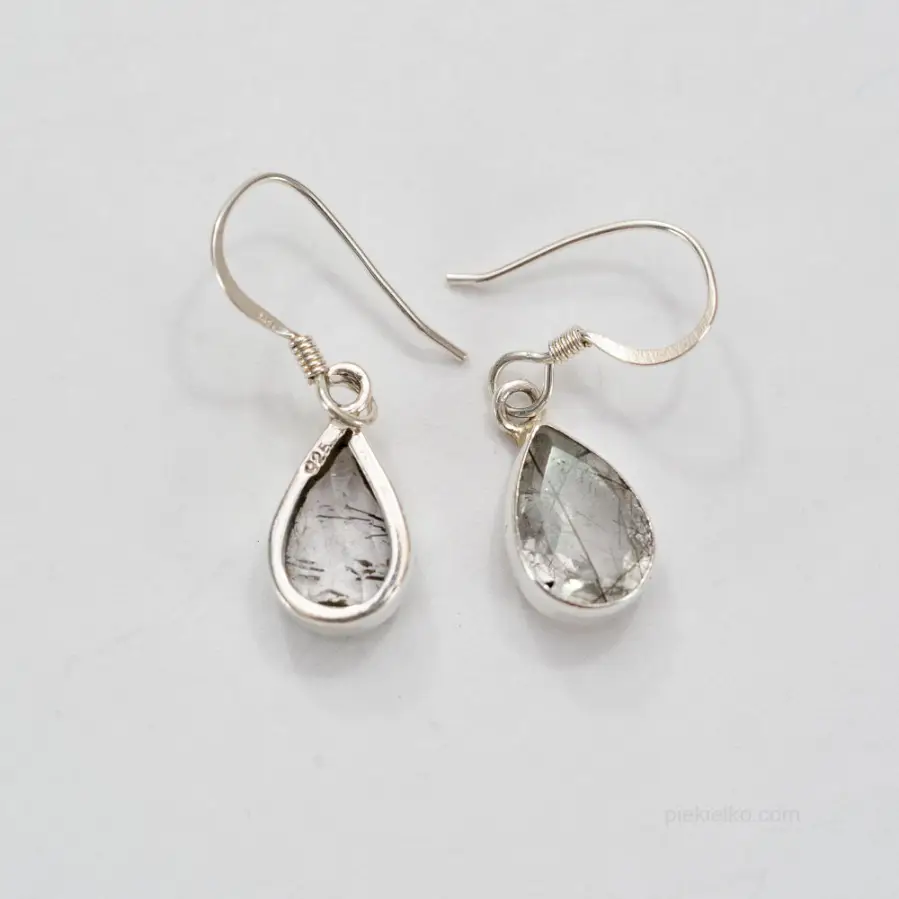 Small silver earrings with black rutile