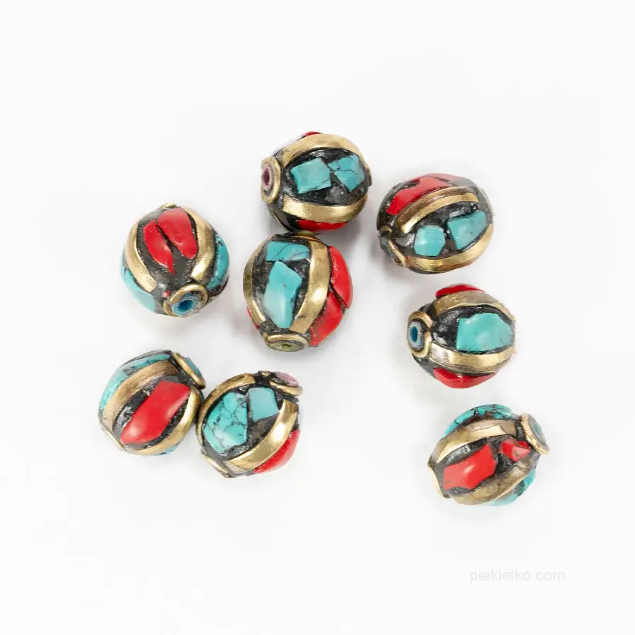 Nepalese brass bead with natural stones