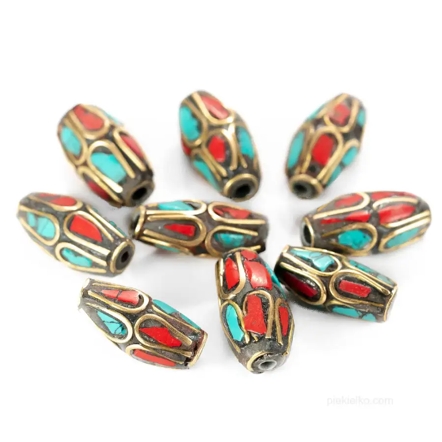 Unique Nepalese beads made of brass and natural stones
