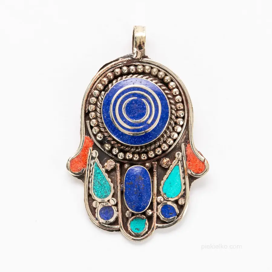Protective hamsa pendant in Tibetan silver