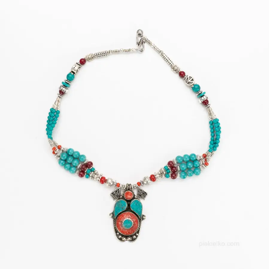 Long Nepalese classic necklace with turquoise and coral