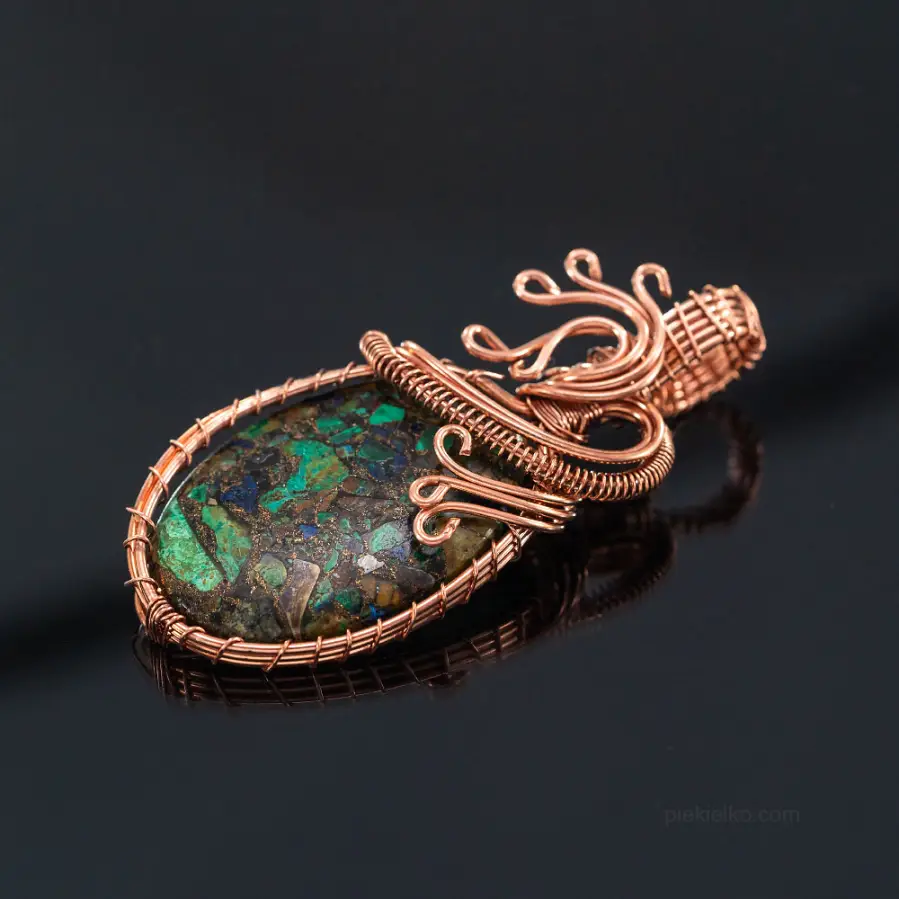 chrysocolla with malachite wire wrapping