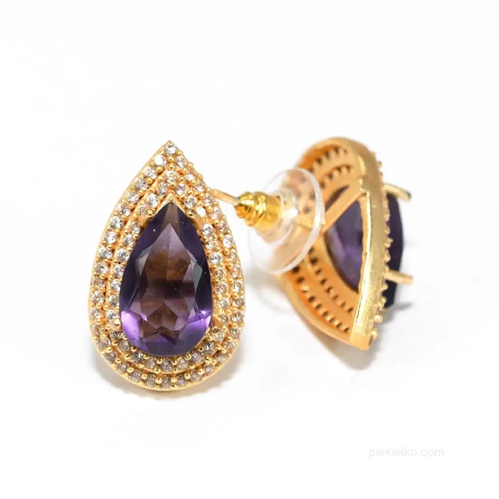 Earrings with amethyst crystal and zircon