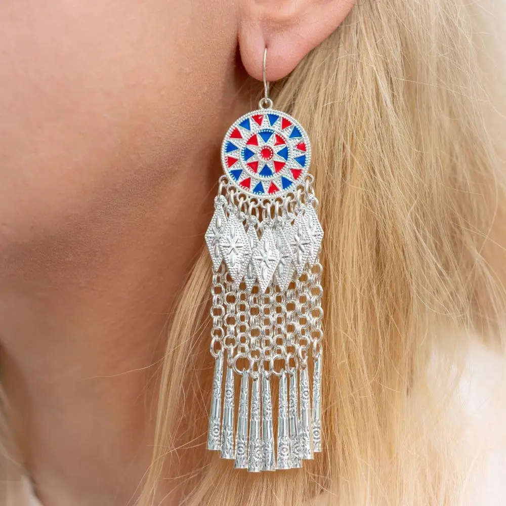 Hmong long enamel earrings