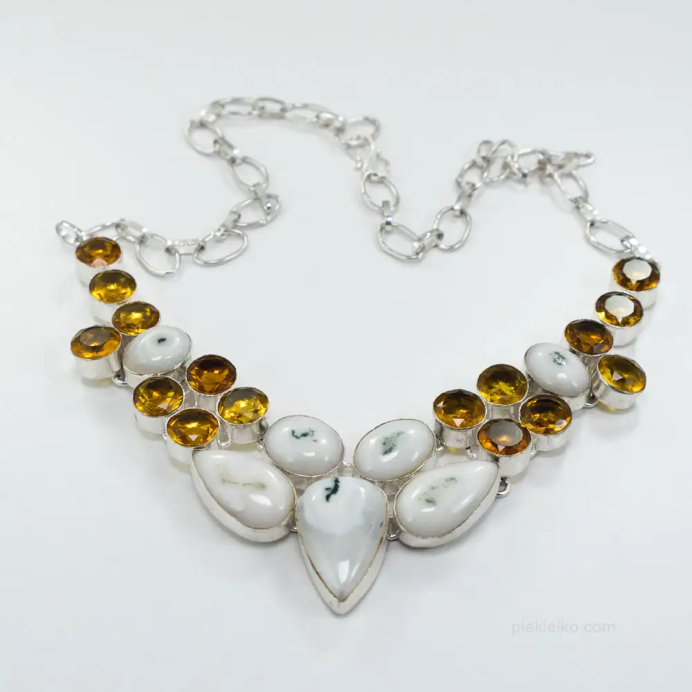 Silver-plated necklace with the sparkle of citrine and agate