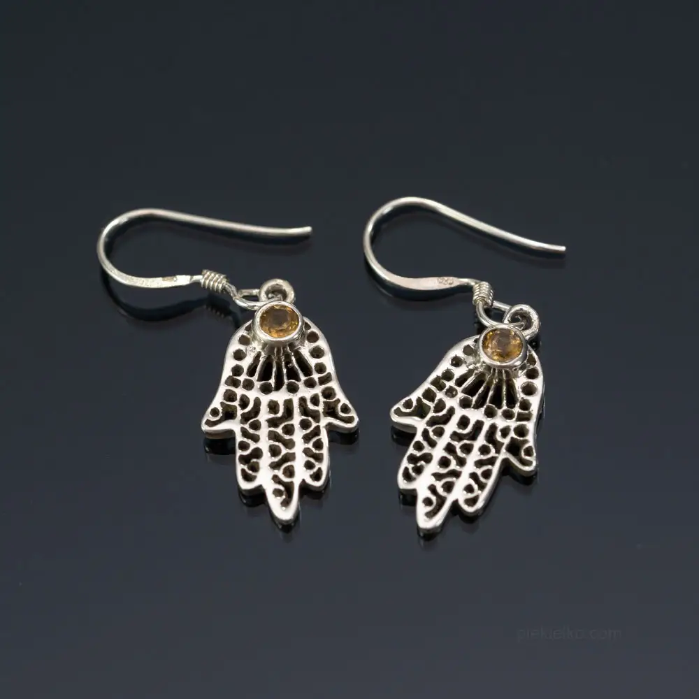 Hamsa earrings with citrine - a glow of protection and sunny charm