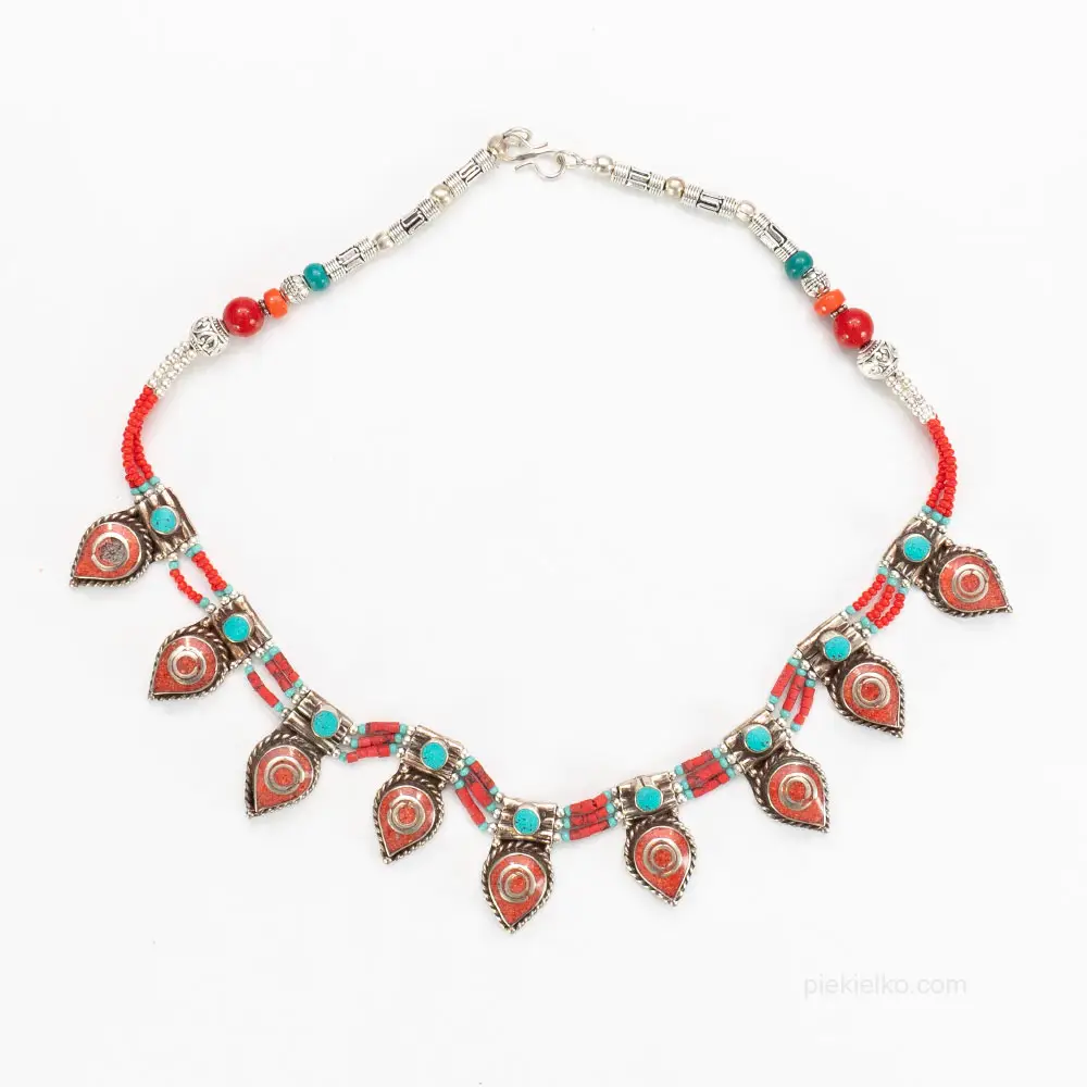 Nepalese necklace with coral and turquoise