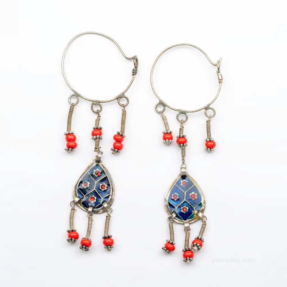 Uzbek earrings with blue enamel