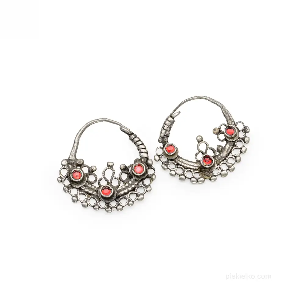 Antique Kuchi Earrings with Red Glass