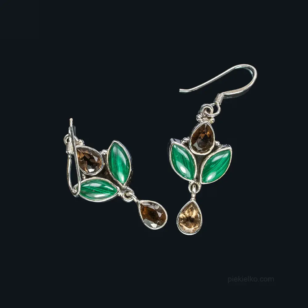 Sun Leaves &ndash; Citrine and Malachite Earrings