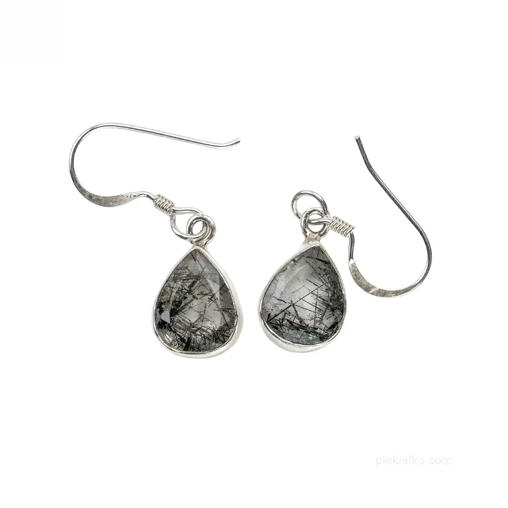 Black rutile earrings &ndash; teardrop in silver