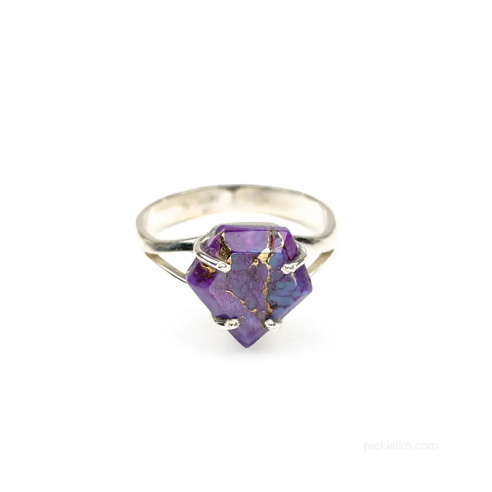 Silver ring with purple composite and copper