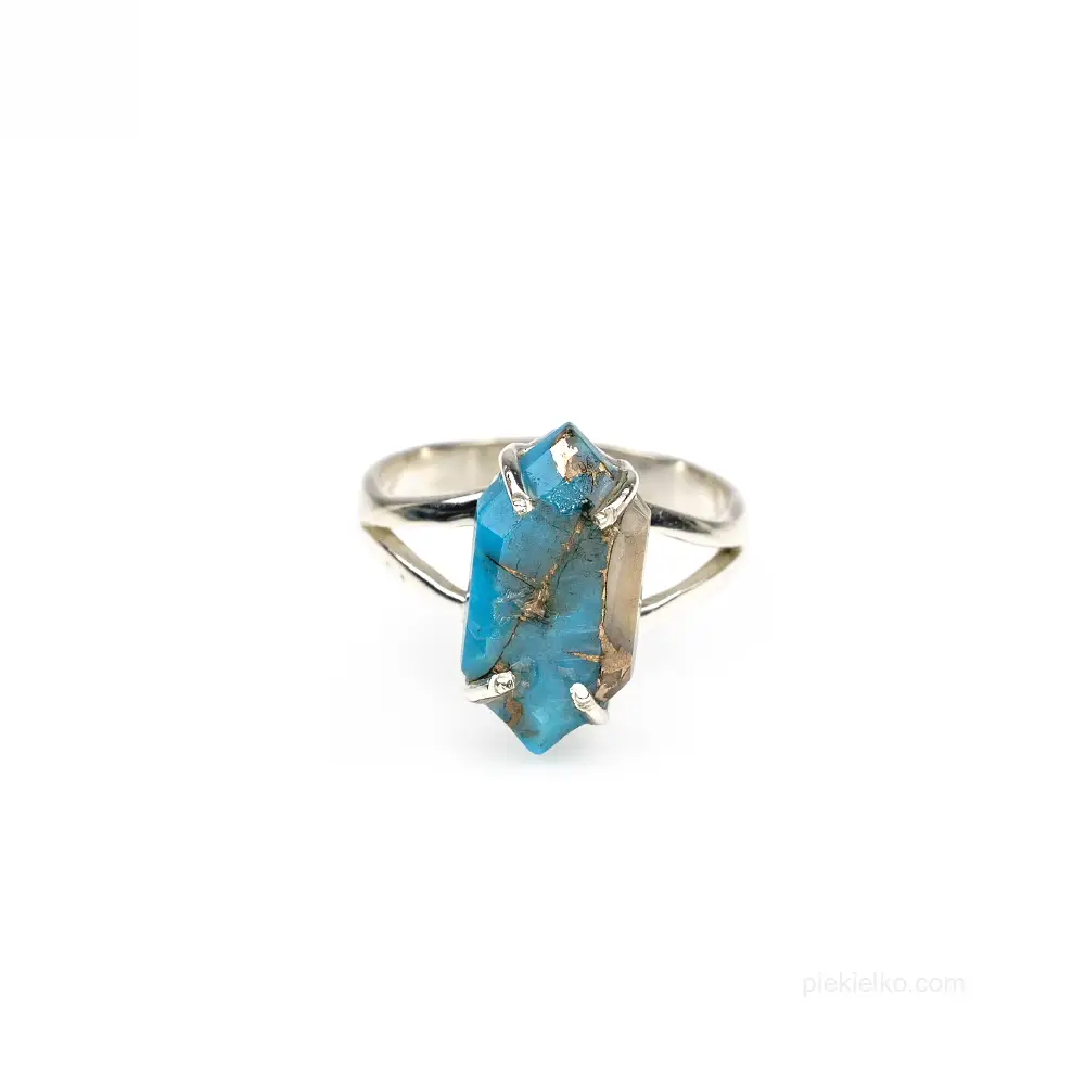 Silver ring with turquoise and copper