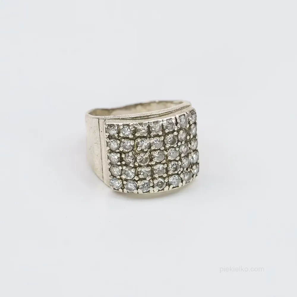 Silver signet ring entirely set with cubic zirconias