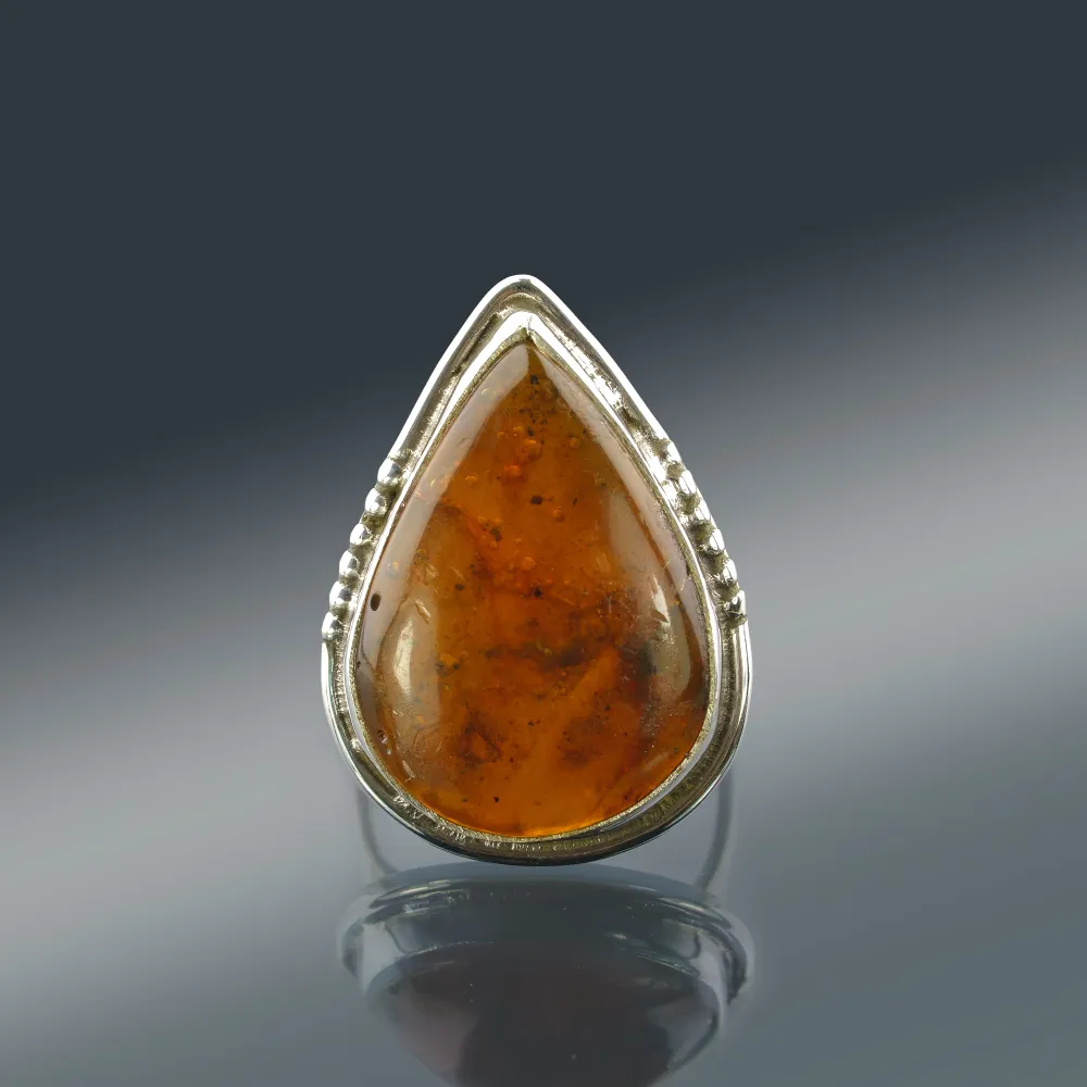 Sterling Silver Ring with Dark Baltic Amber and Air Bubbles