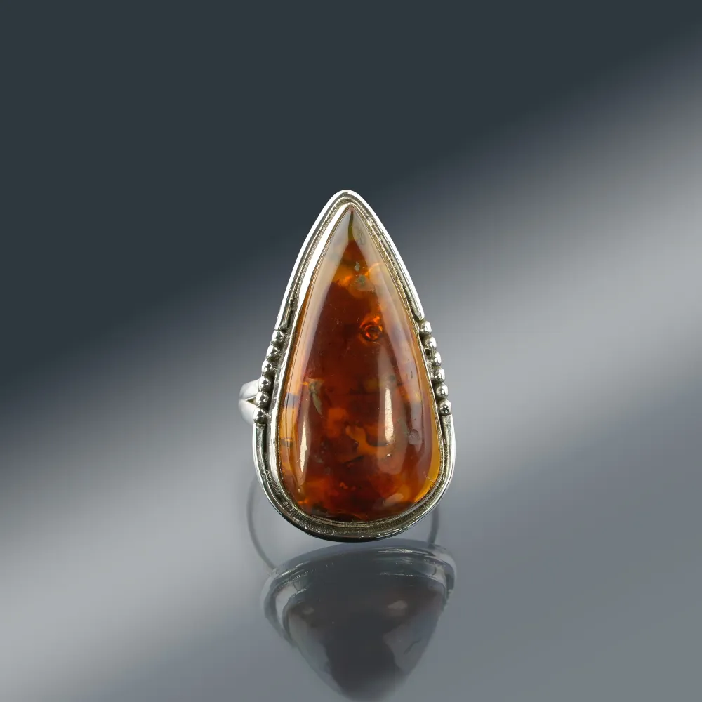 Sterling Silver Ring with Natural Red Baltic Amber