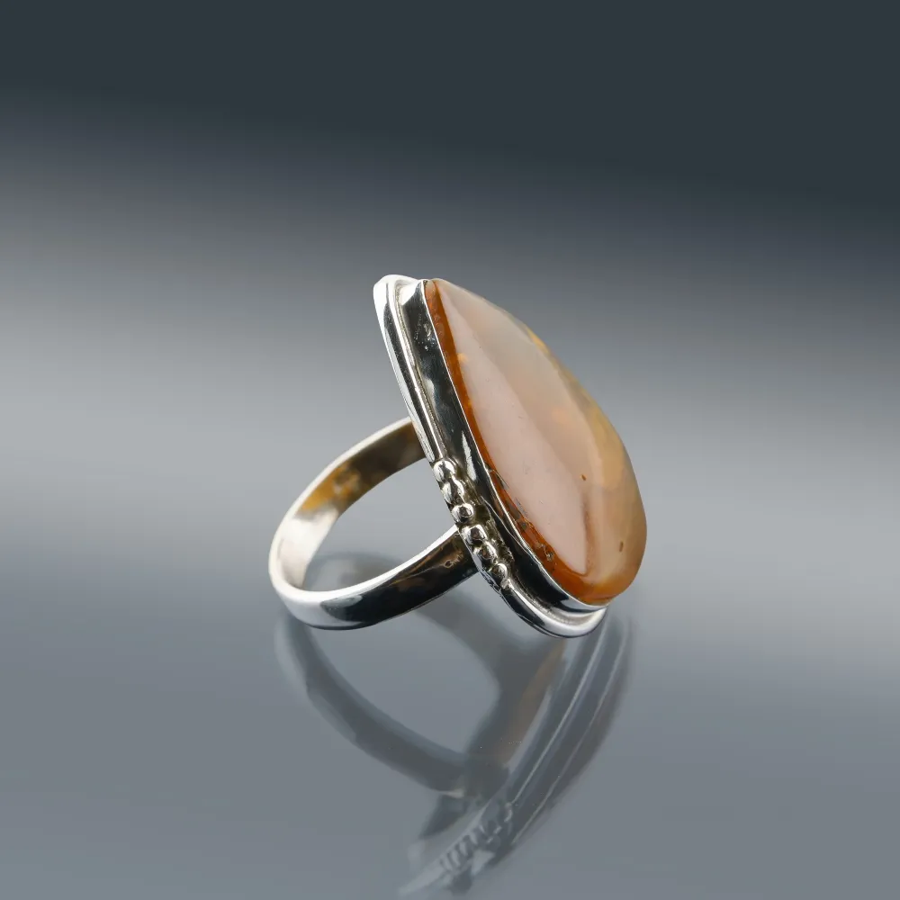 Sterling Silver Ring with Natural Polish Baltic Amber